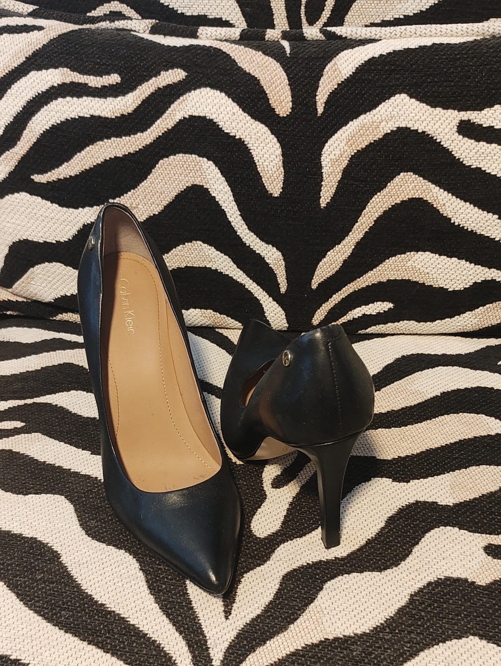 Calvin Klein Black Leather Pointed-Toe Stiletto Heels